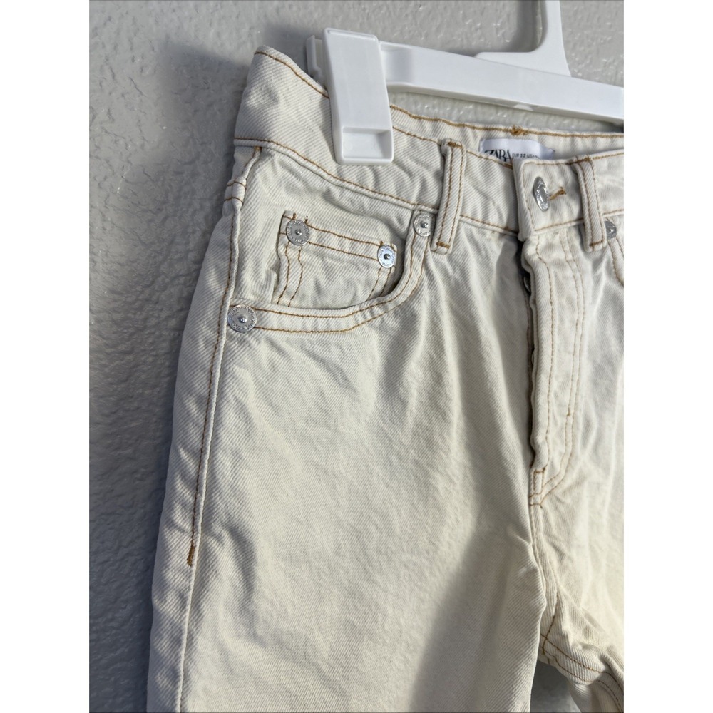 ZARA Women's Beige Ivory High Waisted Cut Off Denim Shorts Button Fly Size 0 - Picture 3 of 6